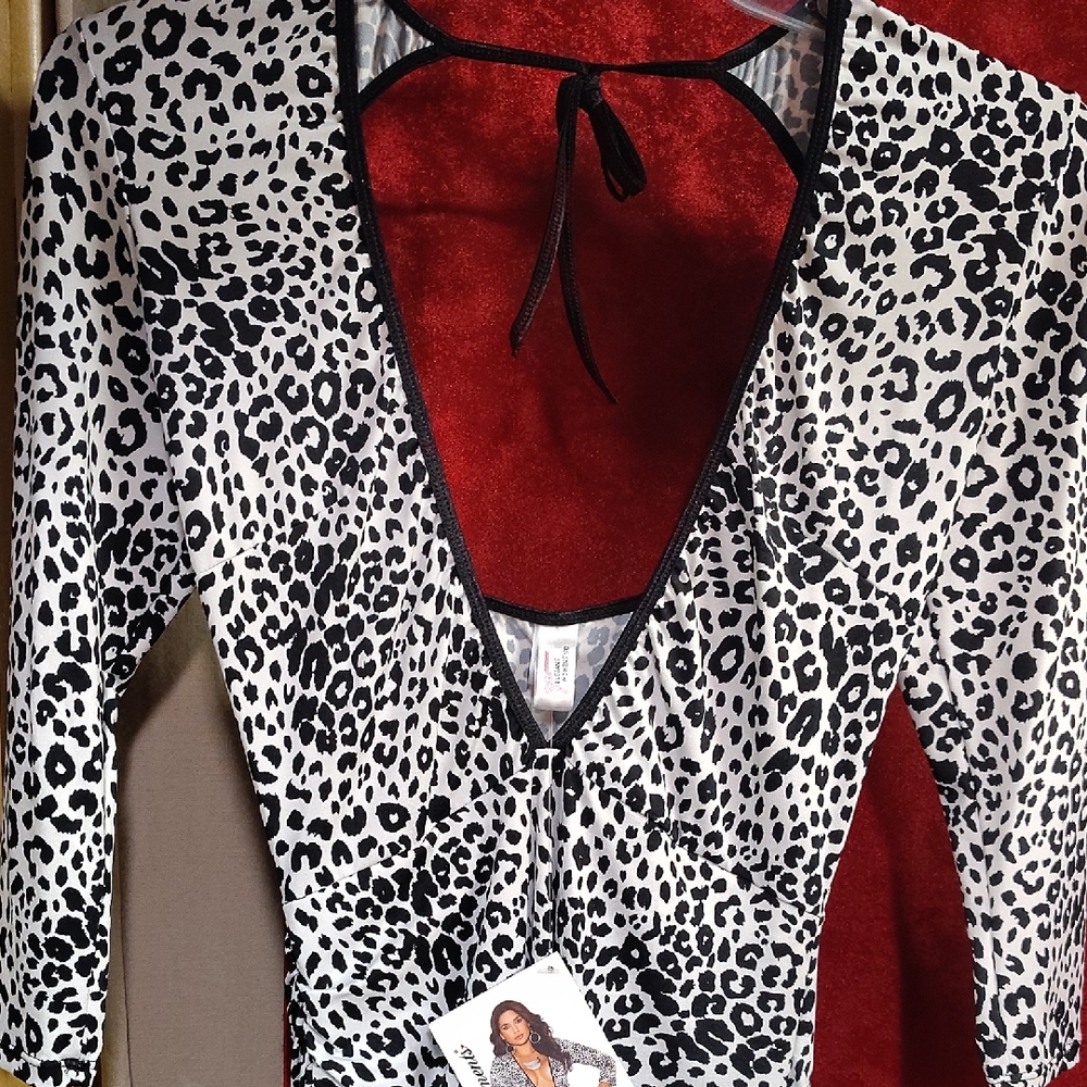Elegant Moments Black and White Leopard Print Mini Dress